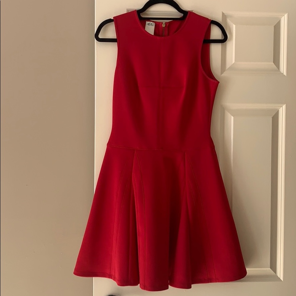 Red Flair Slightly Stretch Fabric Back Zip Dress